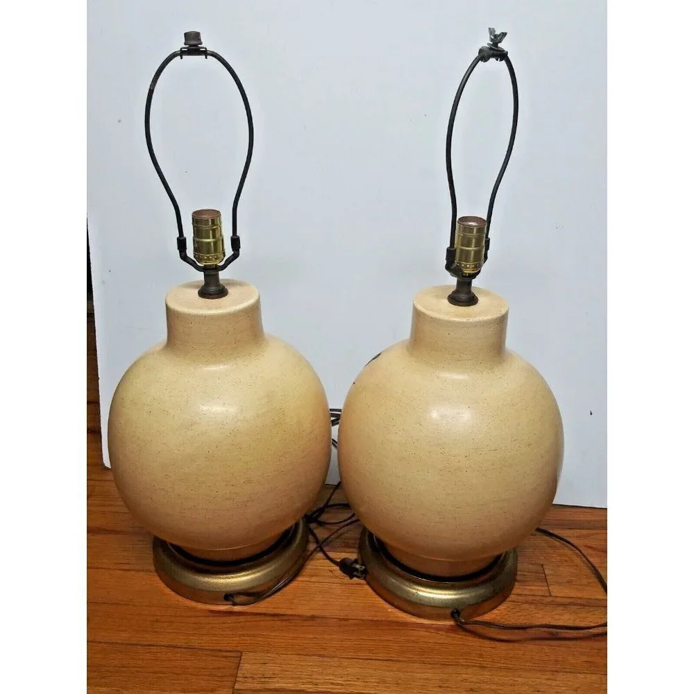 Vintage 1970s Ceramic Cattail Table Lamps Boho MCM 20